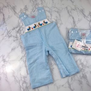 Boys Smocked Easter Blue Sear-sucker Romper 2T NWT